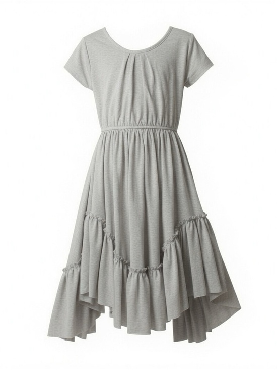 Joyfolie Dresses & Skirts - Joyfolie Adrianna Dress in Light Grey w/Ruffled Hem